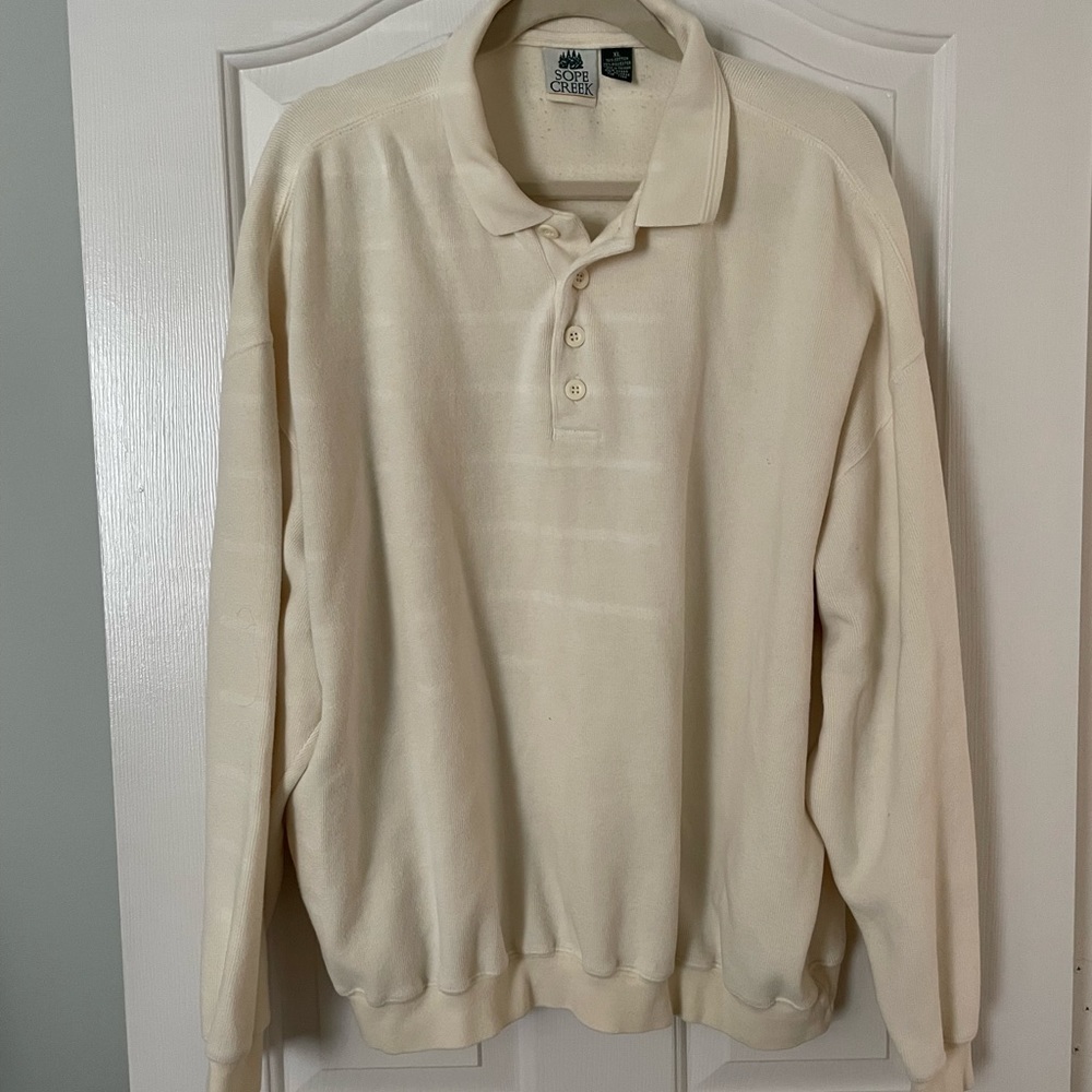 Slope Creek Long Sleeved Shirt, Cream Color, Size XL. 30% Cotton, 70% Polyester.
